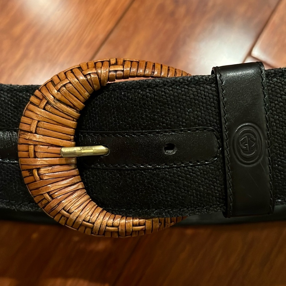 GUCCI vintage canvas leather and basket weave buckle